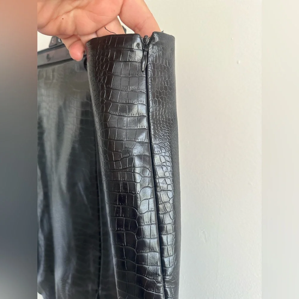 Black Faux Croc Mini Skirt - Structured